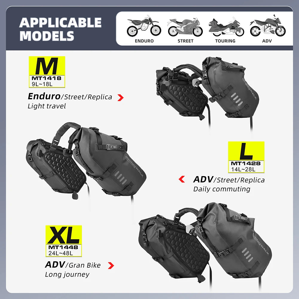 Upgrade Your Ride with Our 2 Pcs Waterproof Motorcycle Saddle Side Pannier Bags - Perfect for Travel (18L/28L/48L Options)!