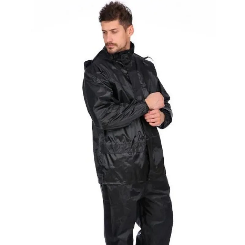 Stay Dry and Stylish: Black Waterproof Motorcycle Rain Gear Suit for Men and Women