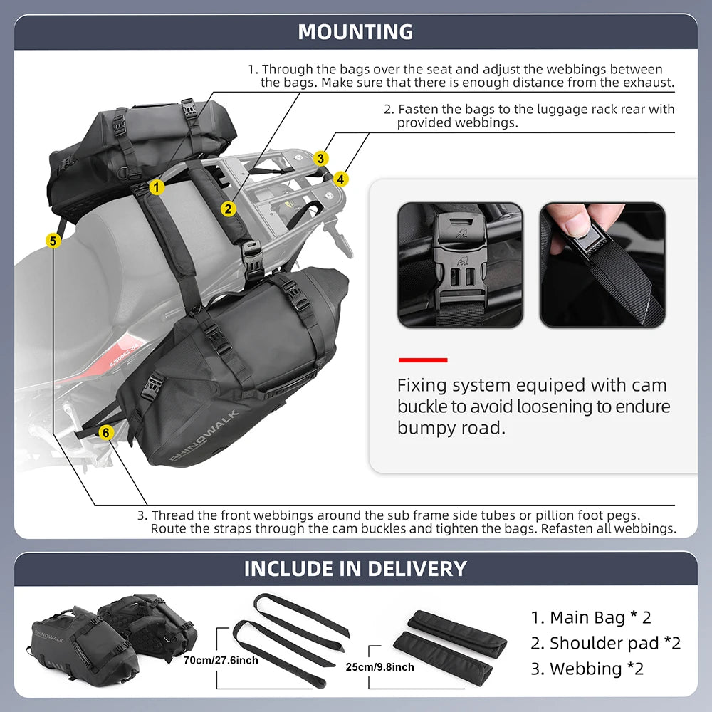 Upgrade Your Ride with Our 2 Pcs Waterproof Motorcycle Saddle Side Pannier Bags - Perfect for Travel (18L/28L/48L Options)!