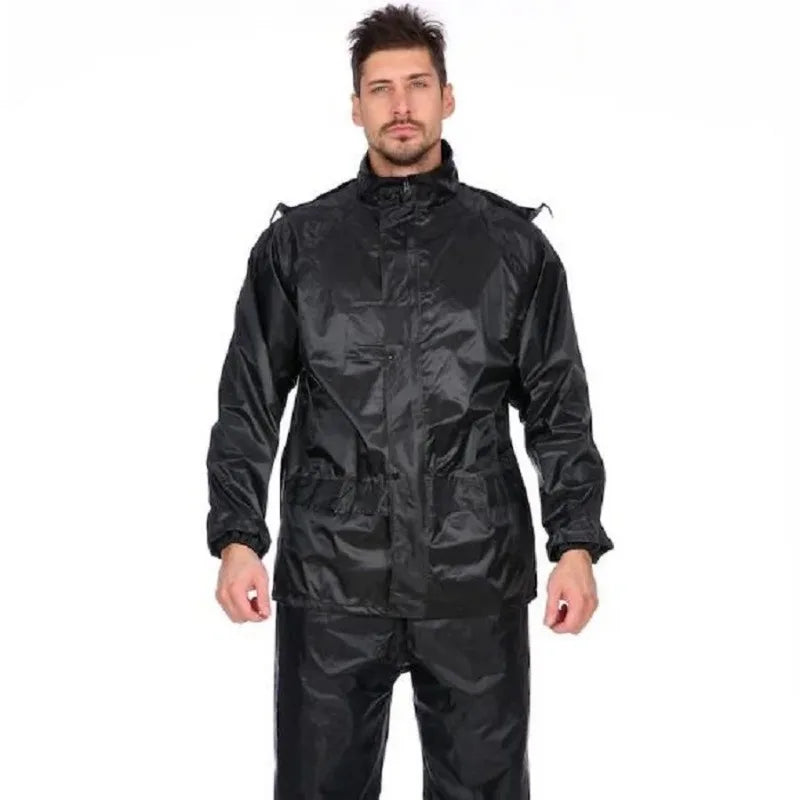 Stay Dry and Stylish: Black Waterproof Motorcycle Rain Gear Suit for Men and Women