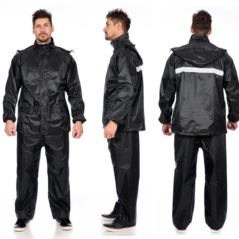 Stay Dry and Stylish: Black Waterproof Motorcycle Rain Gear Suit for Men and Women