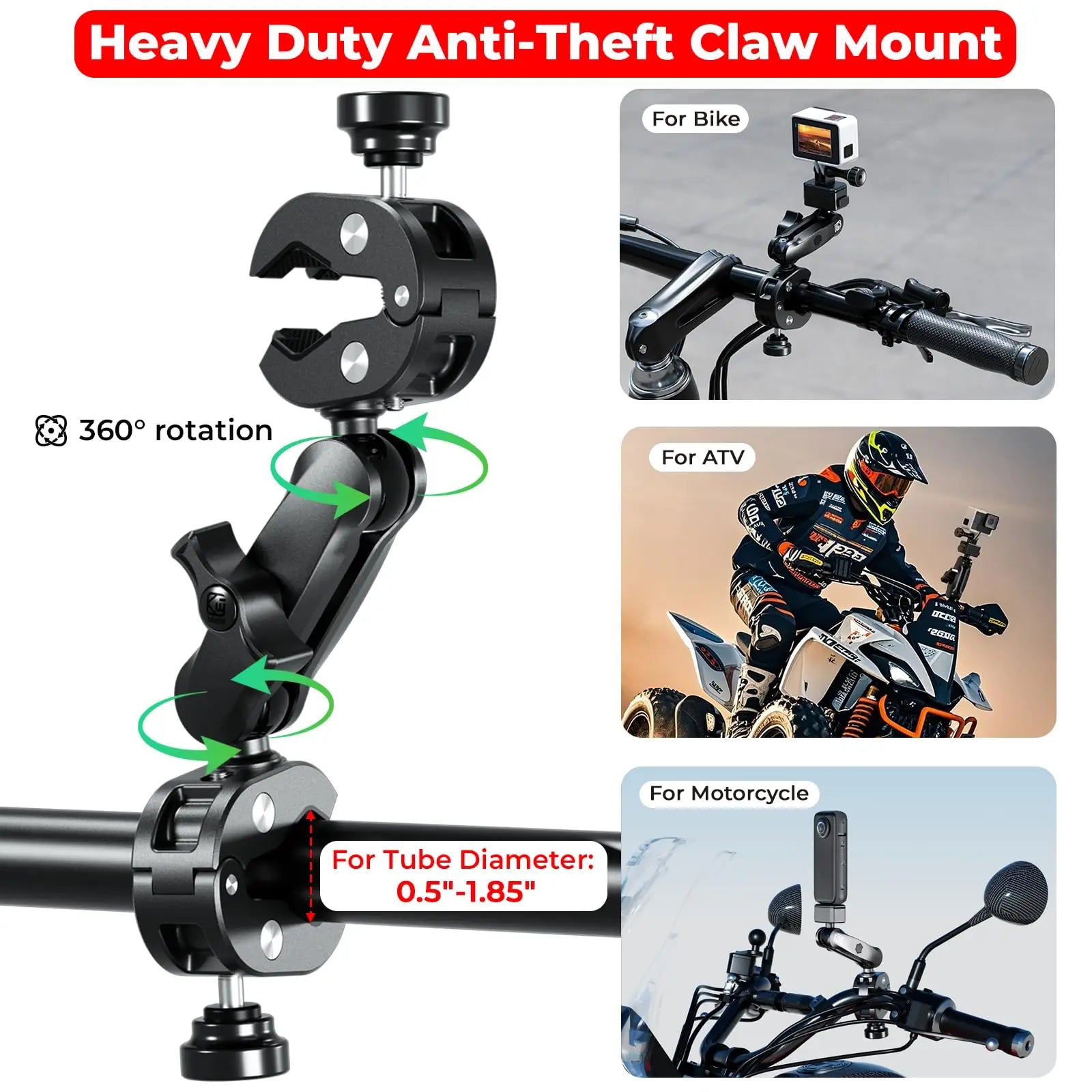 Ultimate Aluminum Motorcycle Camera Mount Kit - Heavy Duty, Anti-Vibration & Anti-Theft for Action Cameras