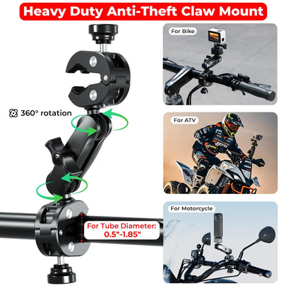 Ultimate Aluminum Motorcycle Camera Mount Kit - Heavy Duty, Anti-Vibration & Anti-Theft for Action Cameras