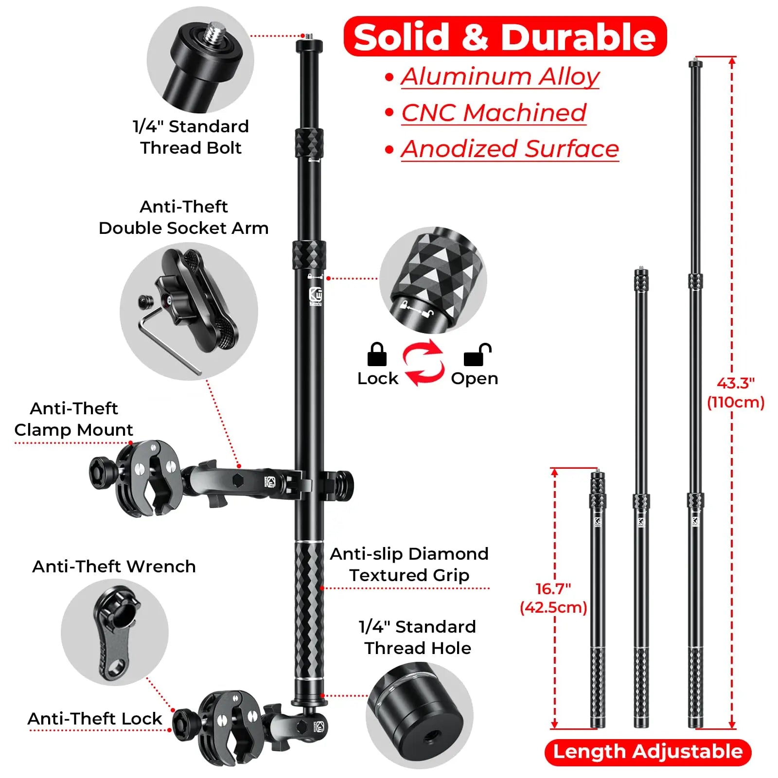 Ultimate Aluminum Motorcycle Camera Mount Kit - Heavy Duty, Anti-Vibration & Anti-Theft for Action Cameras