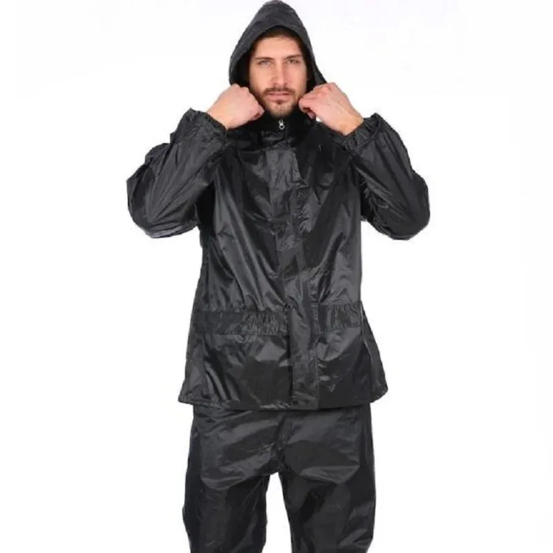 Stay Dry and Stylish: Black Waterproof Motorcycle Rain Gear Suit for Men and Women